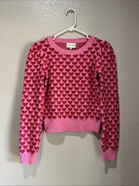 Freshman 1996 Pink Red Heart-Print Crewneck Sweater Sz S Casual Comfy Retro
